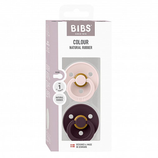 Набор пустышек латексных BIBS Colour, 2 шт. - Petal/Plum, 0+ мес