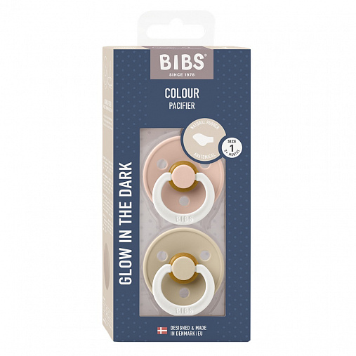 Набор пустышек латексных ночных BIBS Colour Glow Anatomical, 2 шт. - Blush/Vanilla, 0+ мес.