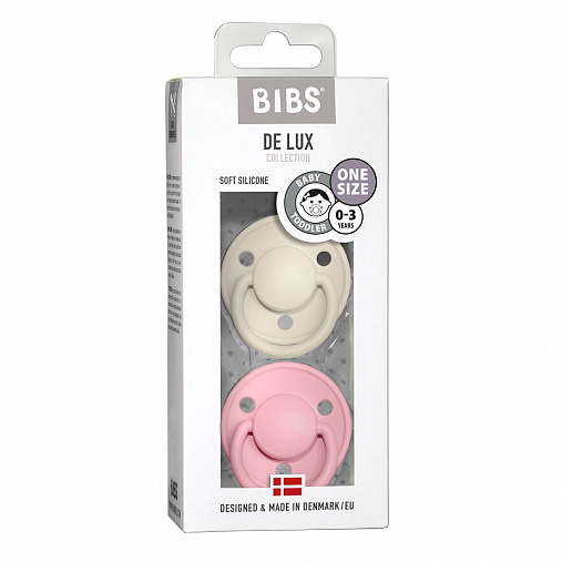 Набор пустышек силиконовых BIBS De Lux, 2 шт. - Ivory/Baby Pink, 0+ мес.