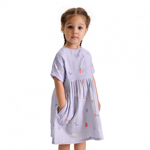Платье детское с карманами из муслина BUBA KIDS, Таёжные ягоды
