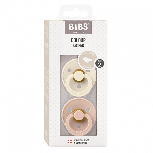 SALE! Набор пустышек латексных BIBS Colour Anatomical, 2 шт. - Ivory/Blush, 6+ мес.