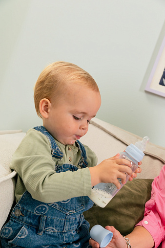 Бутылочка для кормления в комплекте с латексной соской, медленный поток BIBS - Baby Blue, 150 мл