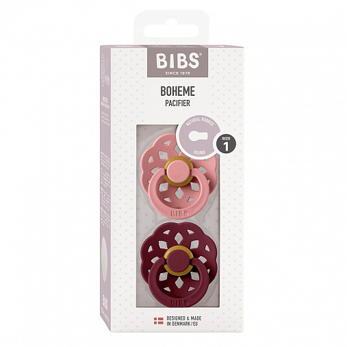 Набор пустышек латексных BIBS Boheme, 2 шт. - Dusty Pink/Elderberry, 0+ мес.