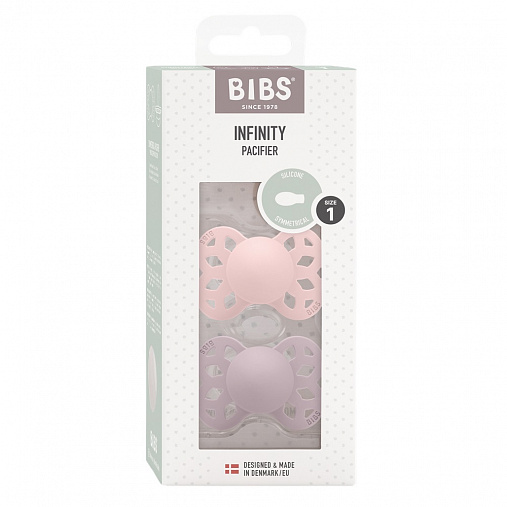 Набор пустышек силиконовых BIBS Infinity Symmetrical, 2 шт. - Blossom/Dusky Lilac, 0+ мес.