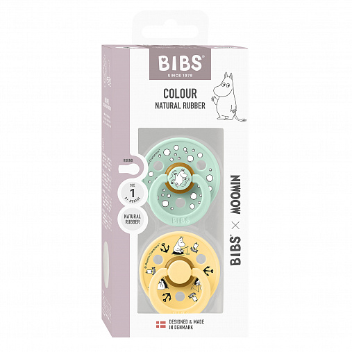 SALE! Набор пустышек латексных BIBS x Moomin Colour, 2 шт. - Sailing - Nordic Mint/Pale Butter mix, 0+ мес.