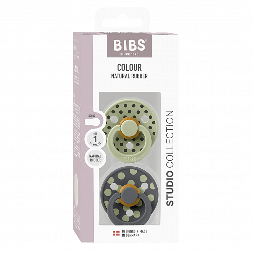 Набор пустышек латексных BIBS Studio Colour, 2 шт. - Polka -  Sage/Iron, 0+ мес.