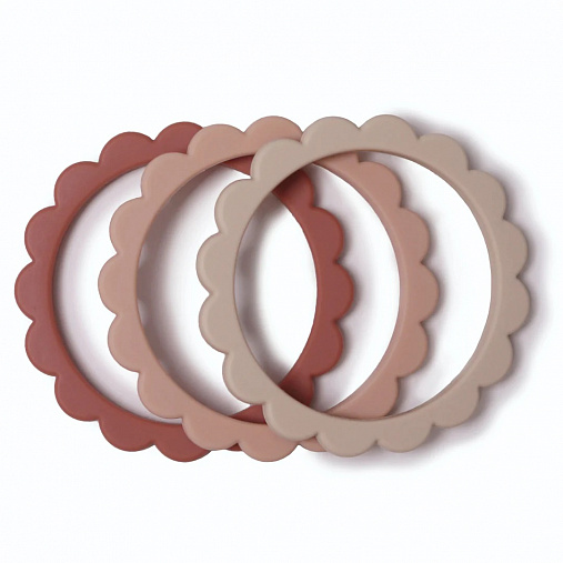 Прорезыватели Mushie Flower Bracelet, 3 шт. - Dove Blush/Rose/Shifting Sand