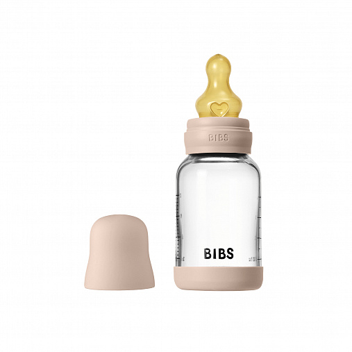 Стеклянная бутылочка для кормления с латексной соской, медленный поток BIBS - Blush, 120 мл