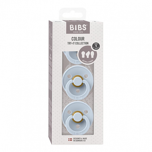 SALE! Набор пустышек BIBS Try-it Colour, 3 шт. - Baby Blue, 0+ мес.
