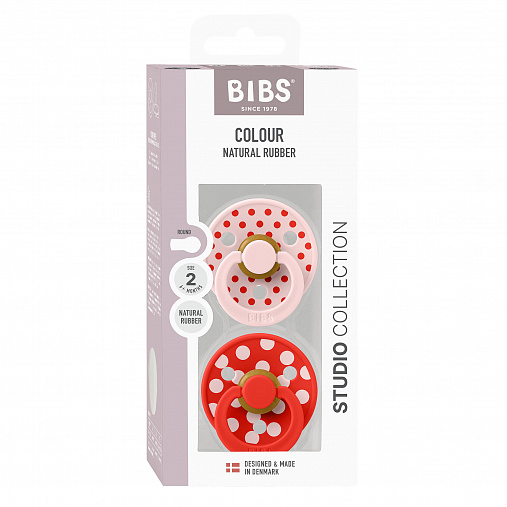 Набор пустышек латексных BIBS Studio Colour, 2 шт. - Polka -  Blossom/Candy Apple, 6+ мес.