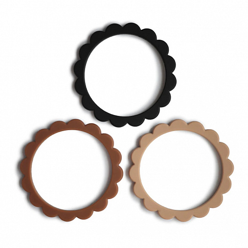 Прорезыватели Mushie Flower Bracelet, 3 шт. - Dove Black/Caramel/Natural