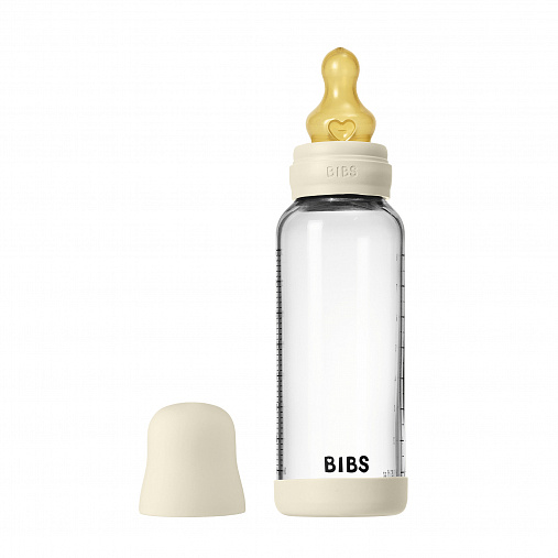 Стеклянная бутылочка для кормления с латексной соской, средний поток BIBS - Ivory, 240 мл