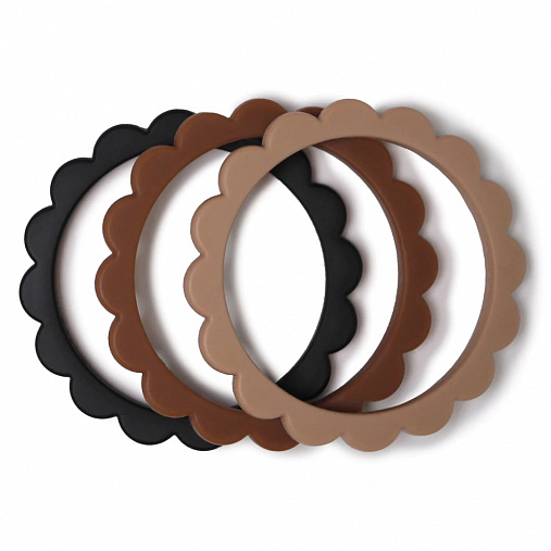 Прорезыватели Mushie Flower Bracelet, 3 шт. - Dove Black/Caramel/Natural